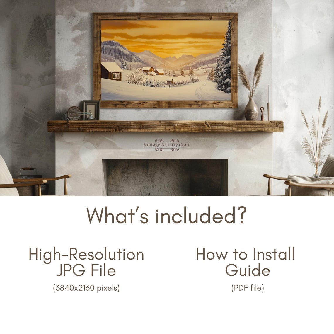 Snowy Mountain Village Sunrise Golden Winter Landscape Poster - Image 6