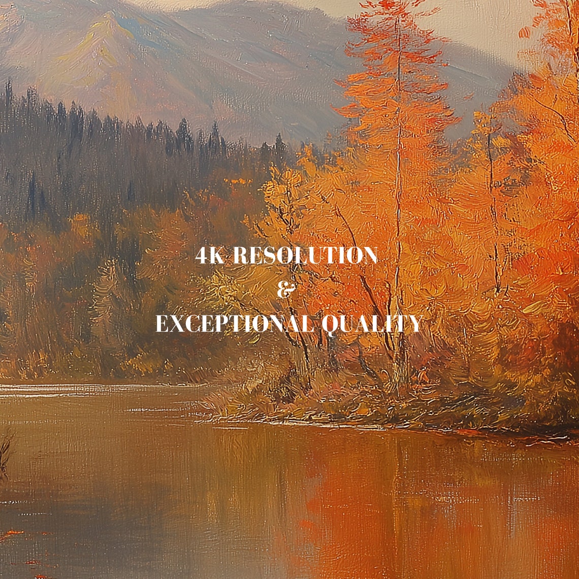 Autumn Lake Mountain Reflection Fall Foliage Landscape Painting Poster - Image 7