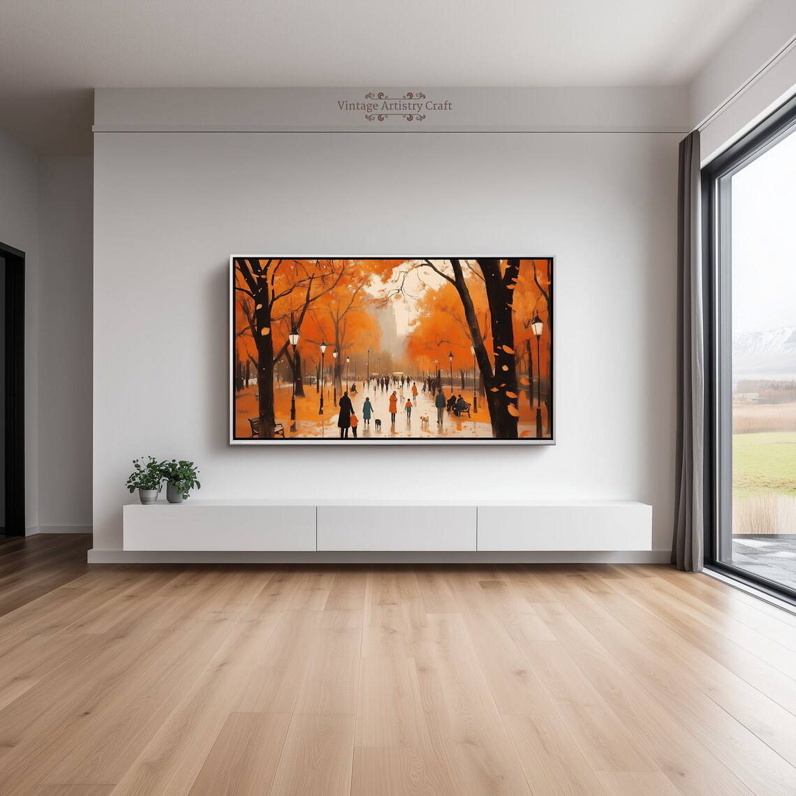 Autumn City Park Stroll Orange Trees Fall Foliage Oil Painting Poster - Image 3