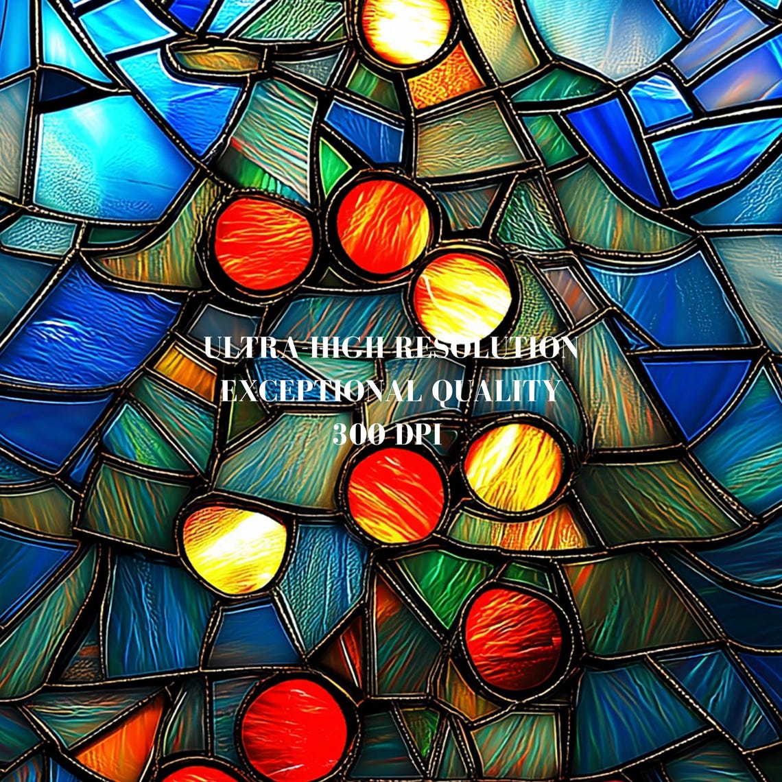 Stained Glass Mosaic Christmas Tree Blue Star Holiday Poster - Image 6