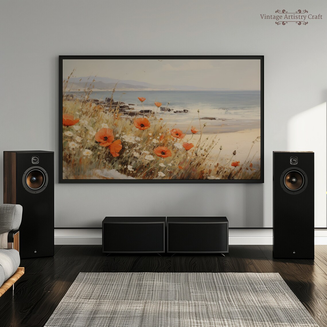 Seaside Flowers Wildflower Field Neutral Art Print - Image 3