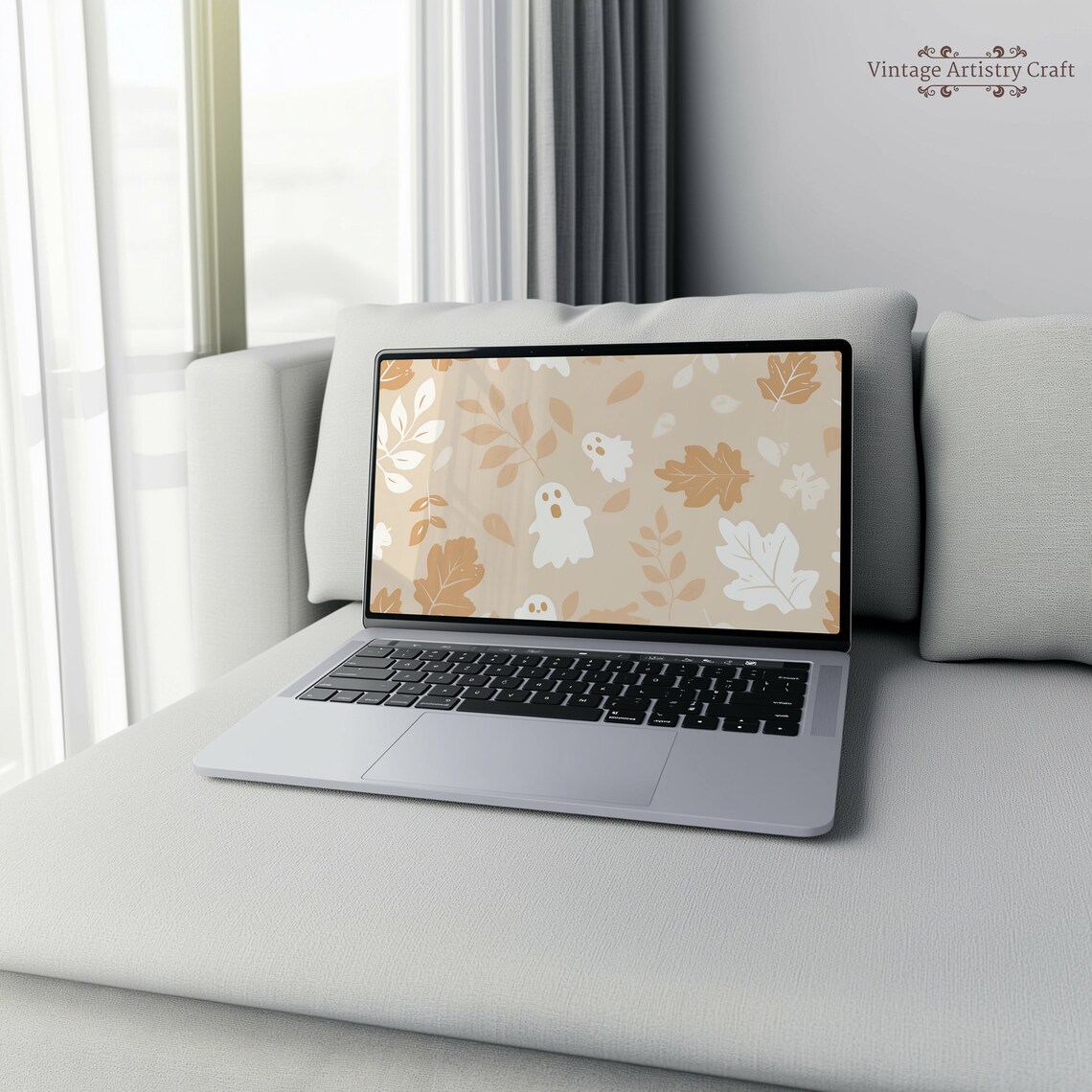 Cute Ghost Neutral Beige Aesthetic Halloween Art Print - Image 6