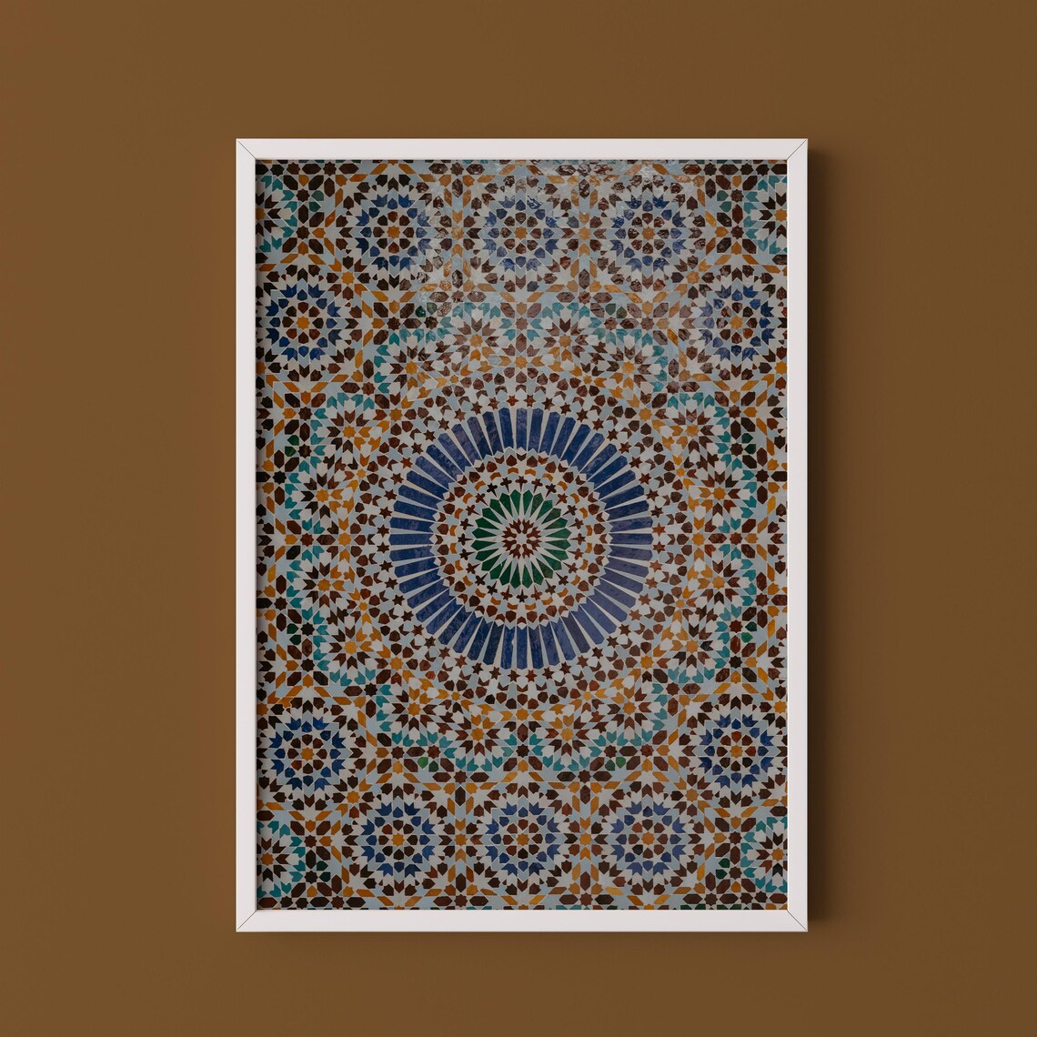 Moroccan Geometric Mosaic Tile Art Blue Green Star Pattern Photography Print