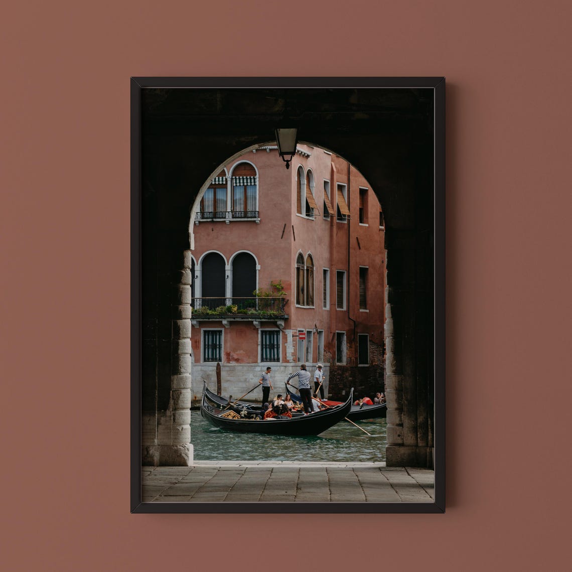 Venice Gondoliers Grand Canal Arch View Italy Photography Poster