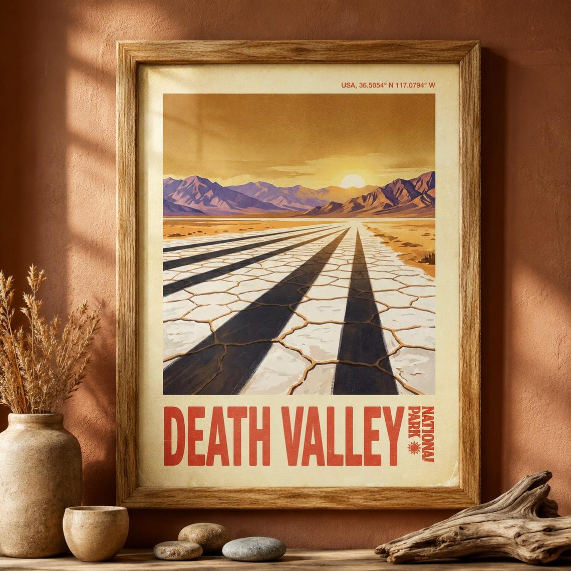 Death Valley National Park USA Salt Flat Sunset Travel Poster