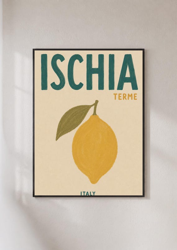 Ischia Terme Italy Lemon Poster Italian Travel Wall Art Retro Amalfi Coast Print