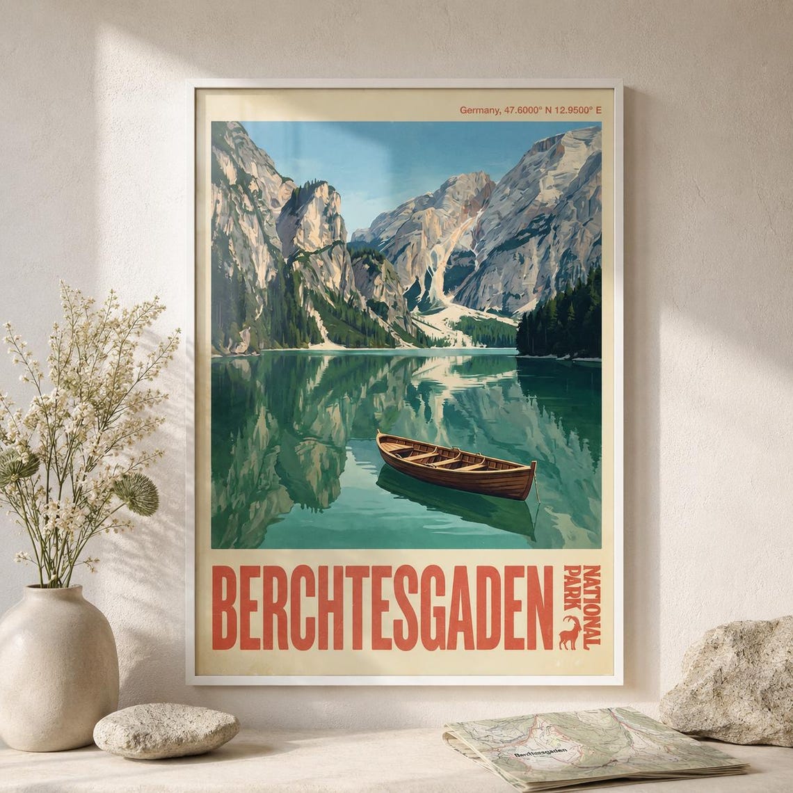 Berchtesgaden National Park Germany Alpine Lake Rowboat Travel Poster