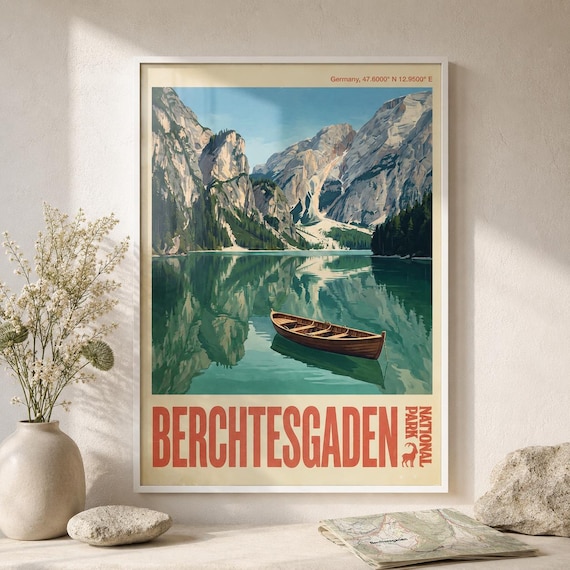 Berchtesgaden National Park Germany Alpine Lake Rowboat Travel Poster