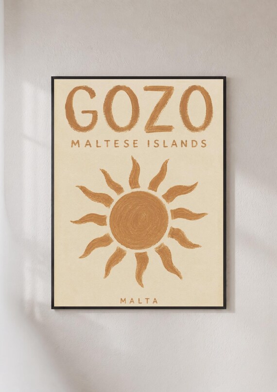 Gozo Malta Travel Ochre Sun Retro Mediterranean Island Art Poster