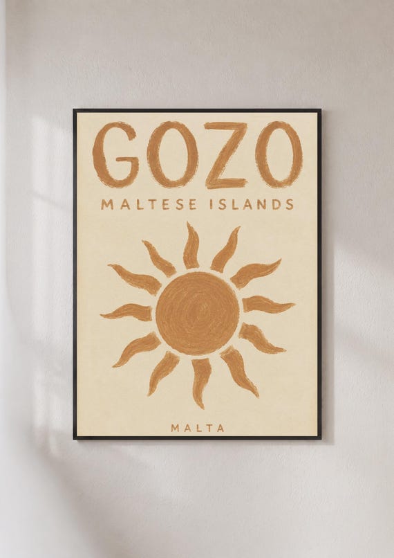 Gozo Malta Travel Poster Maltese Islands Sun Print Mediterranean Wall Art