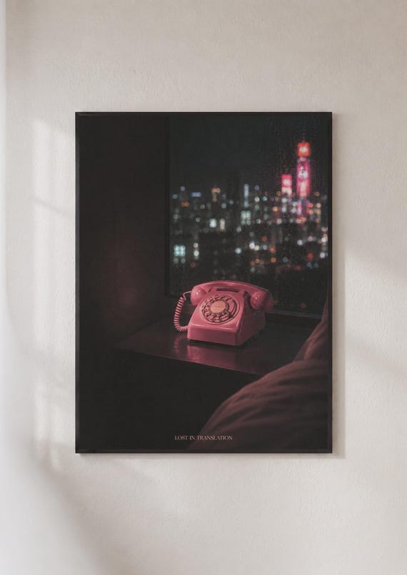 Lost In Translation Poster Pink Rotary Phone Tokyo Night City Print Moody Film Wall Art