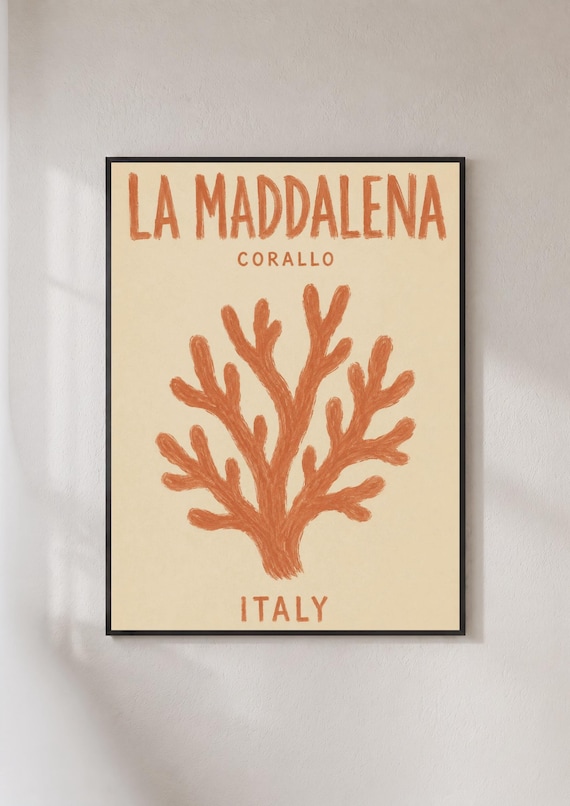 La Maddalena Corallo Italy Travel Poster Terracotta Coastal Decor Art