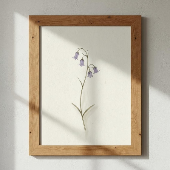 Bluebell Botanical Poster Purple Wildflower Minimal Woodland Wall Decor