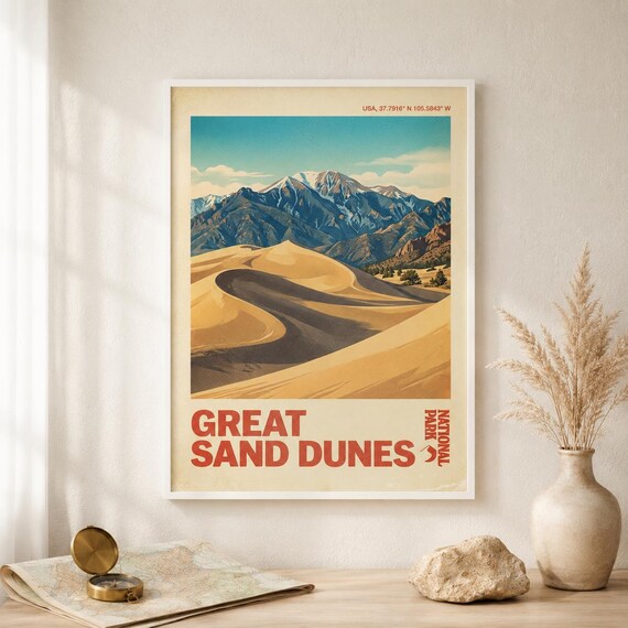 Great Sand Dunes National Park Vintage Poster Colorado Desert