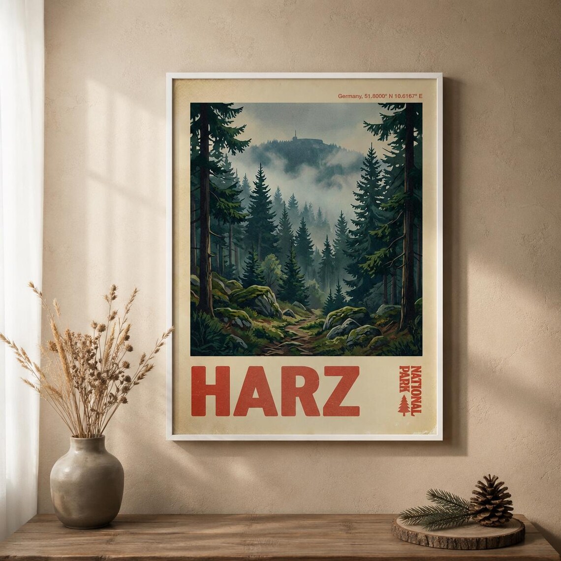 Harz National Park Vintage Forest Landscape Travel Poster