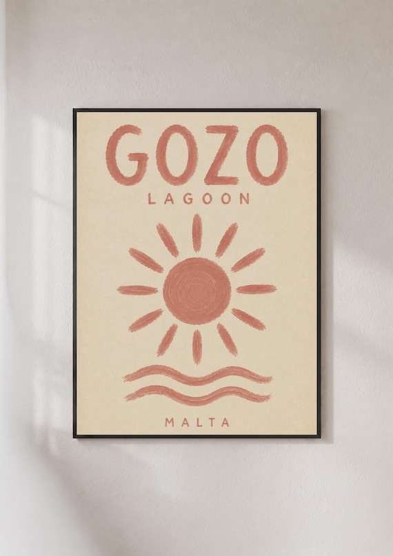 Gozo Lagoon Malta Terracotta Sun Ocean Waves Retro Travel Poster