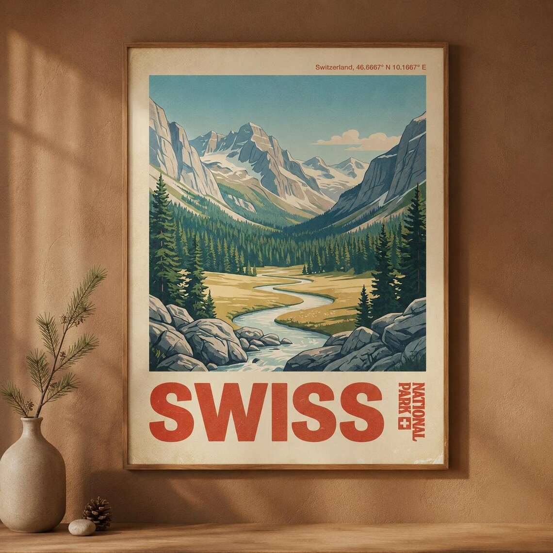 Swiss National Park Switzerland Alps Mountain Vintage Travel Poster