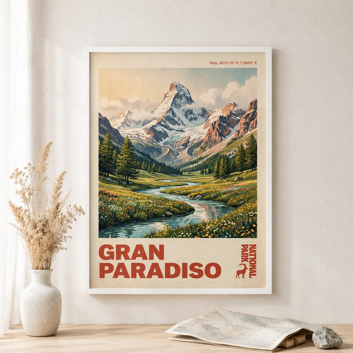Gran Paradiso National Park Italy Alpine Vintage Travel Poster