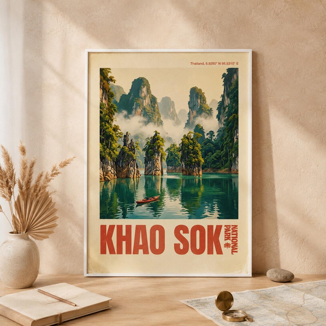 Khao Sok National Park Thailand Vintage Poster Limestone Lake