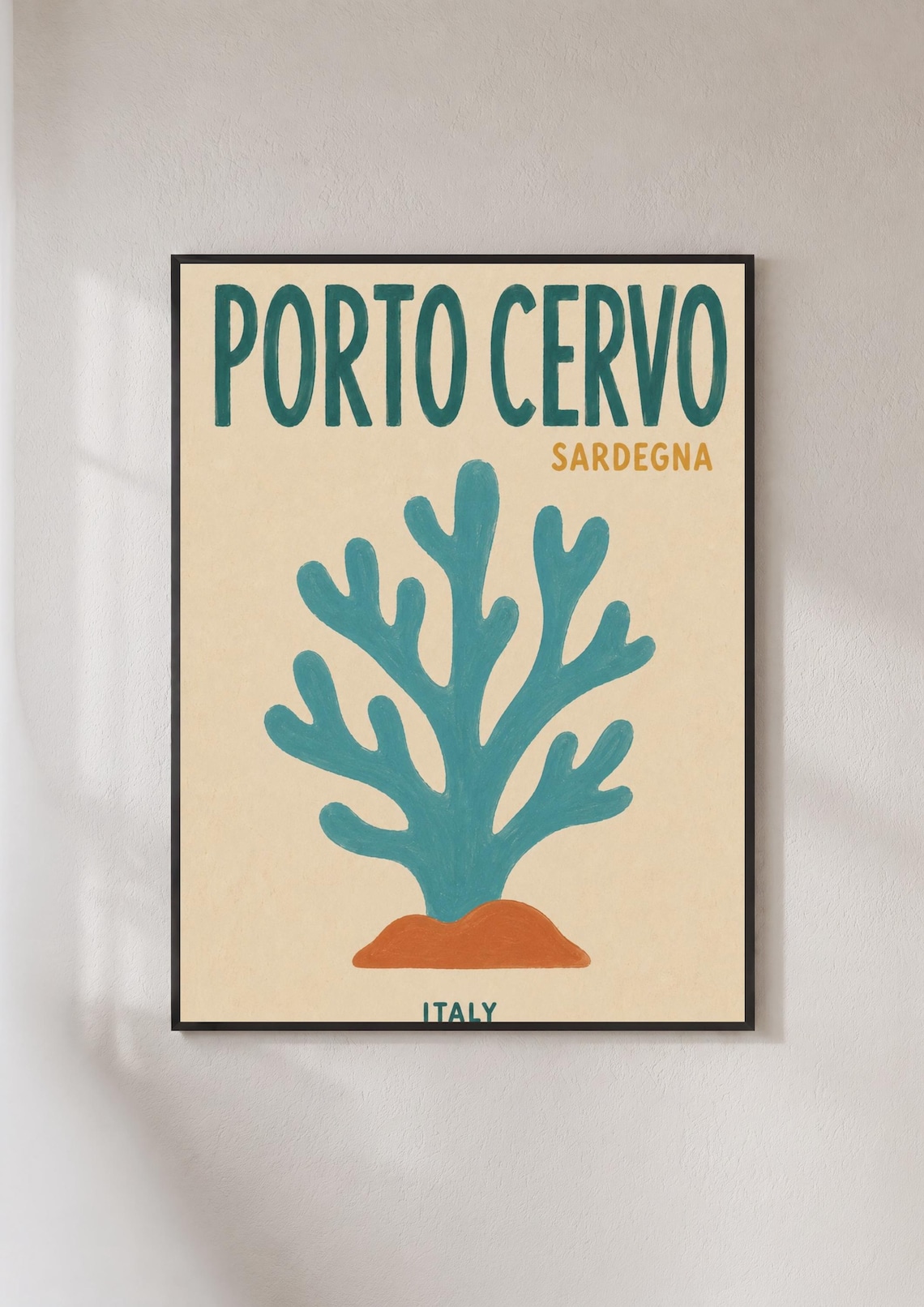 Porto Cervo Sardinia Italy Teal Coral Retro Sea Travel Poster
