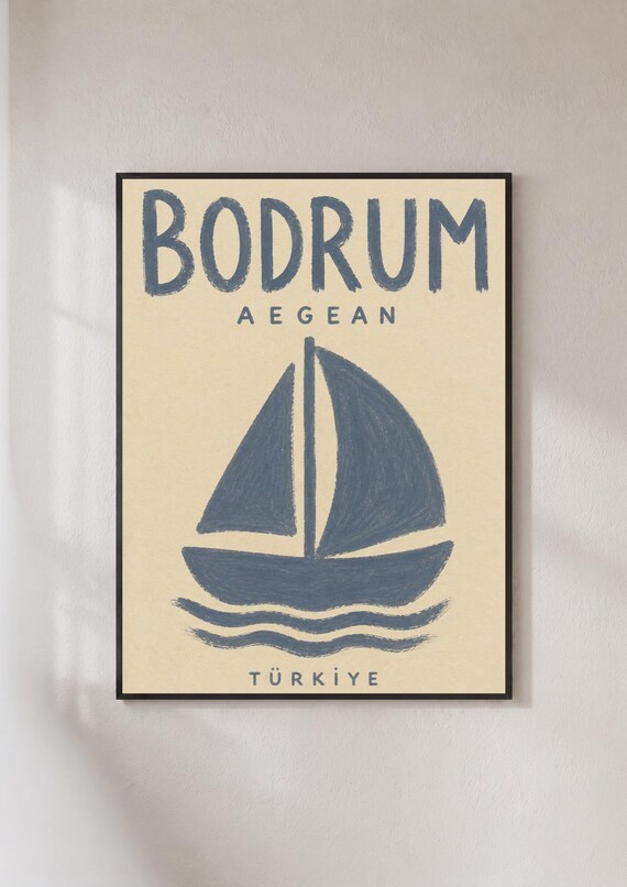 Bodrum Aegean Turkiye Sailboat Nautical Coastal Travel Poster