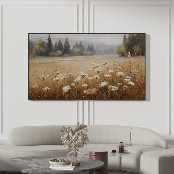 Spring Daisy Meadow Wildflower Oil Painting Landscape Poster