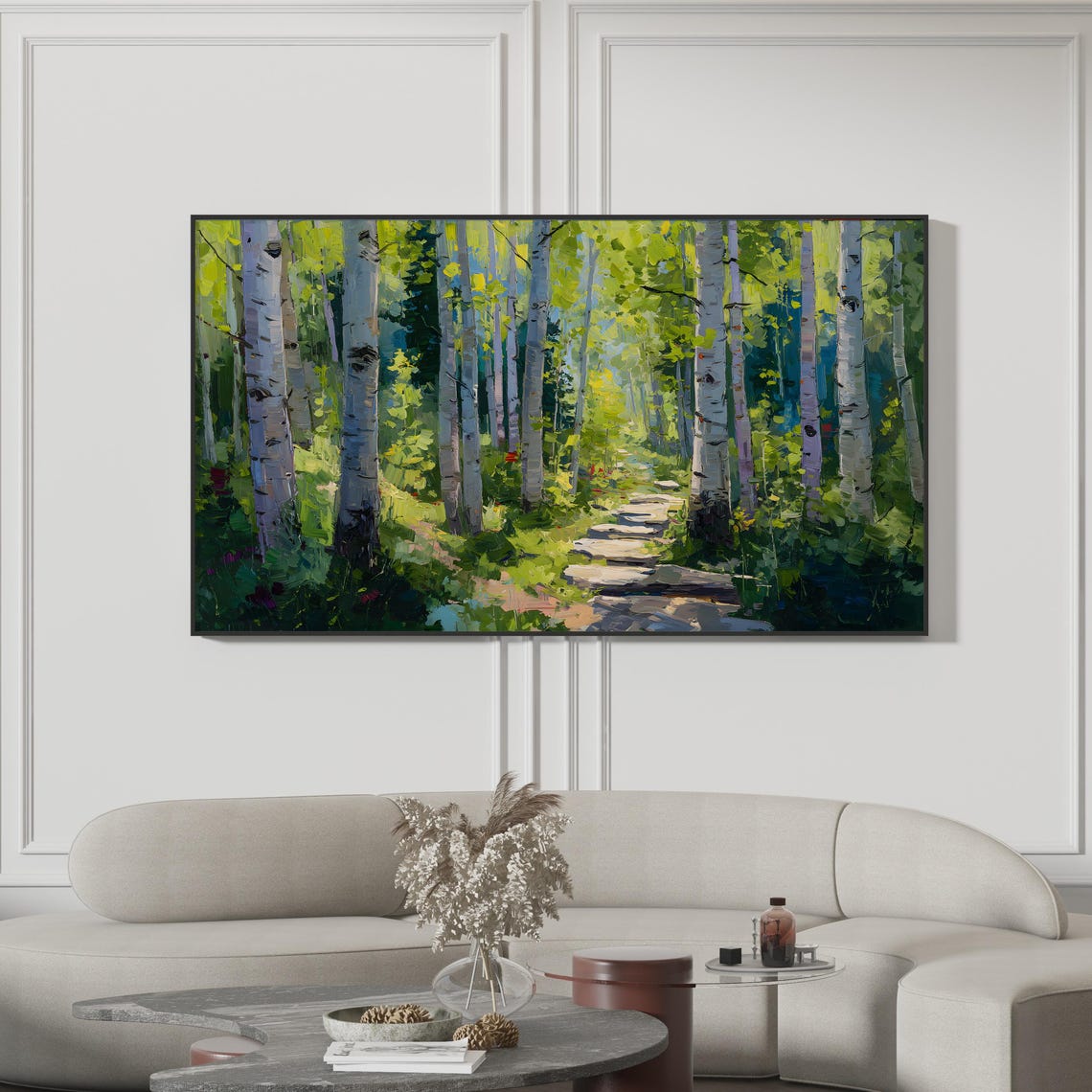 Spring Birch Forest Path Impressionist Sunlight Painting Print