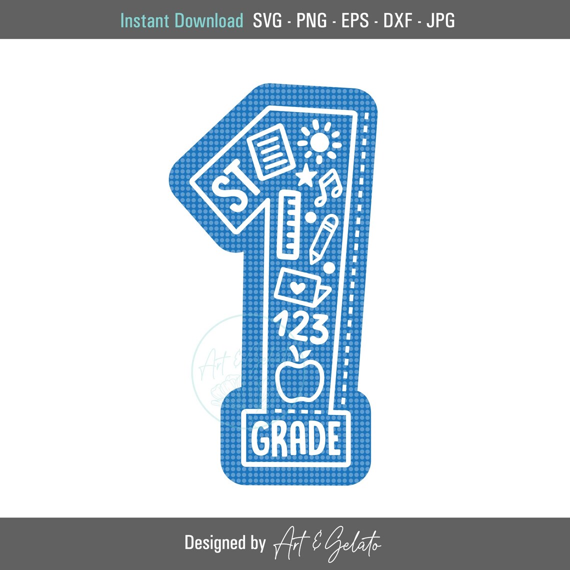 First Grade Blue Number School Icons Back To School Party Poster