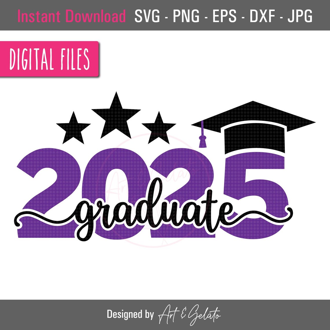 2025 Graduate Purple Stars Black Graduation Cap Party Decor Poster