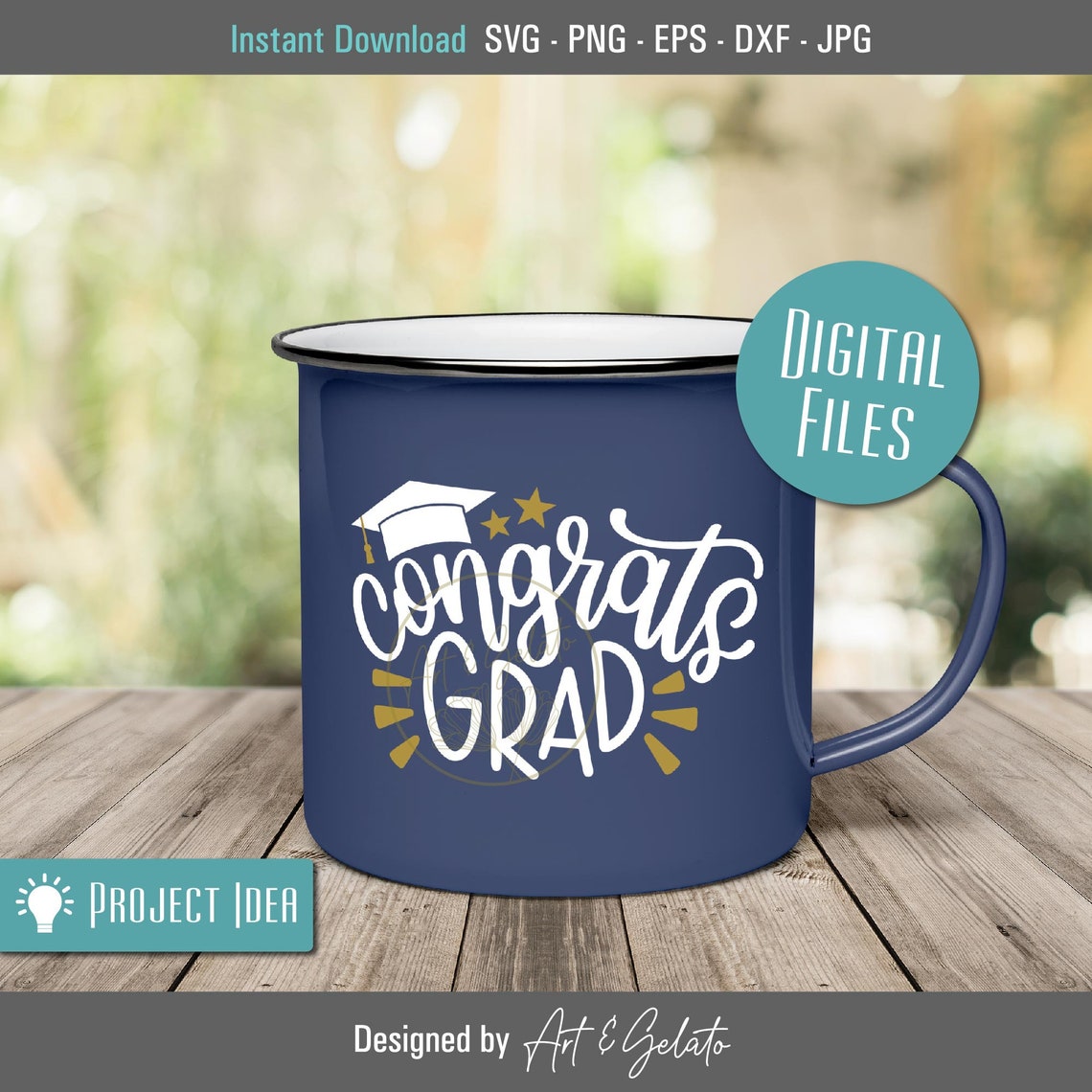 Congrats Grad Cap Gold Star Graduation Cut File Design Poster - Image 3