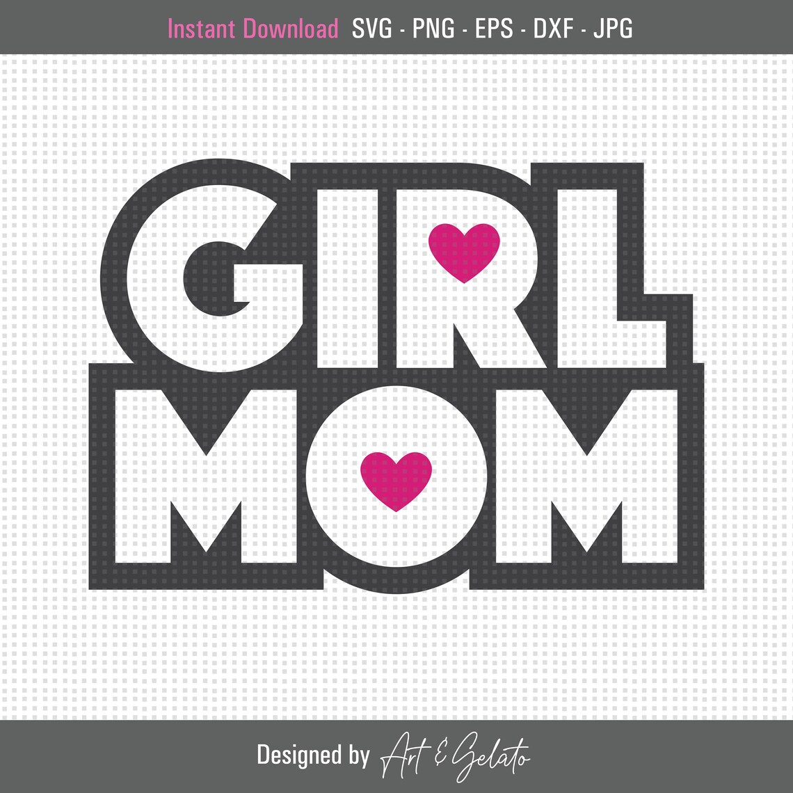 Girl Mom Block Letters Pink Hearts Family Digital Design Poster