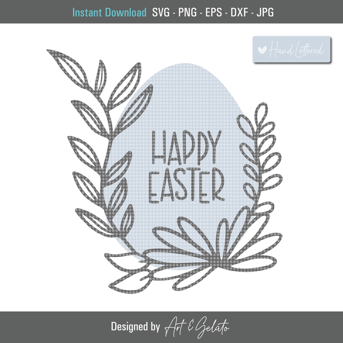 Happy Easter Blue Floral Egg Hand Lettered Spring Cut File Poster