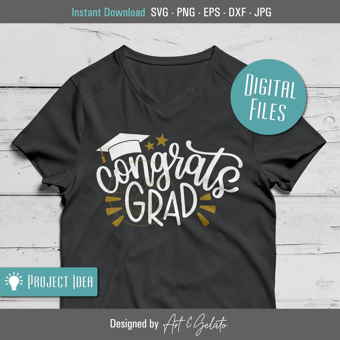 Congrats Grad Cap Gold Star Graduation Cut File Design Poster - Image 2
