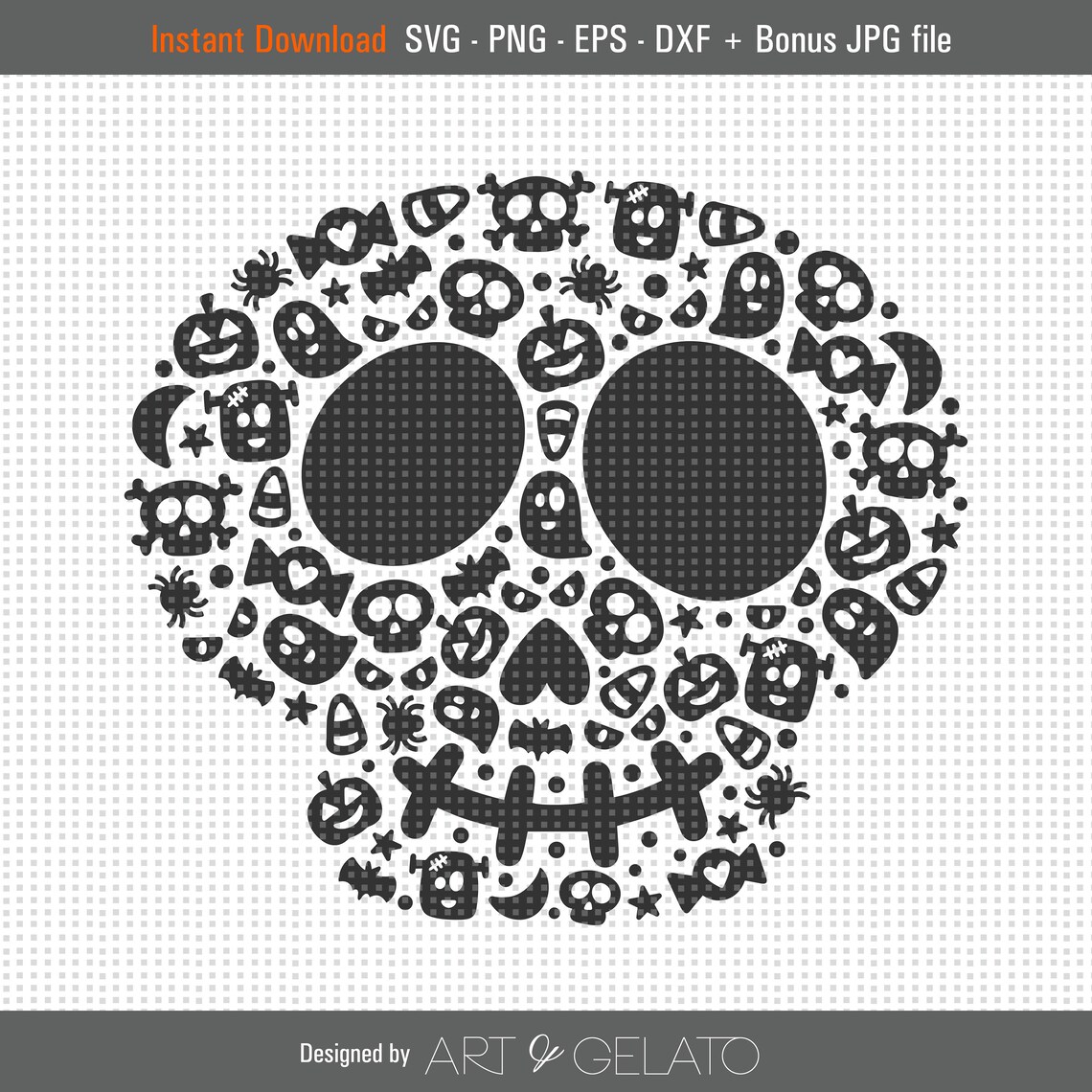 Cute Halloween Skull Icons Black Design Instant Download Wall Art