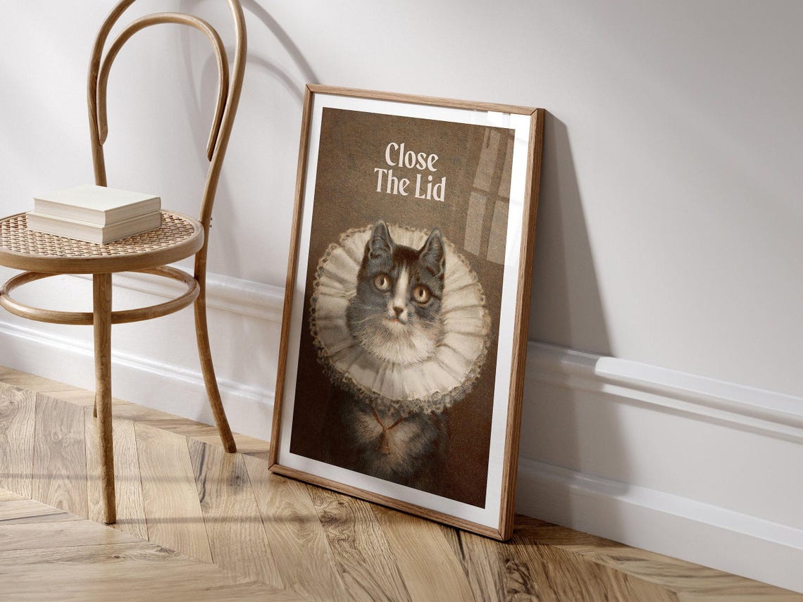 Funny Bathroom Art Cat Classical Painting Cat Decor Art Toilet Humor Wall Print Amusing Gift For Cat Lover - Image 3