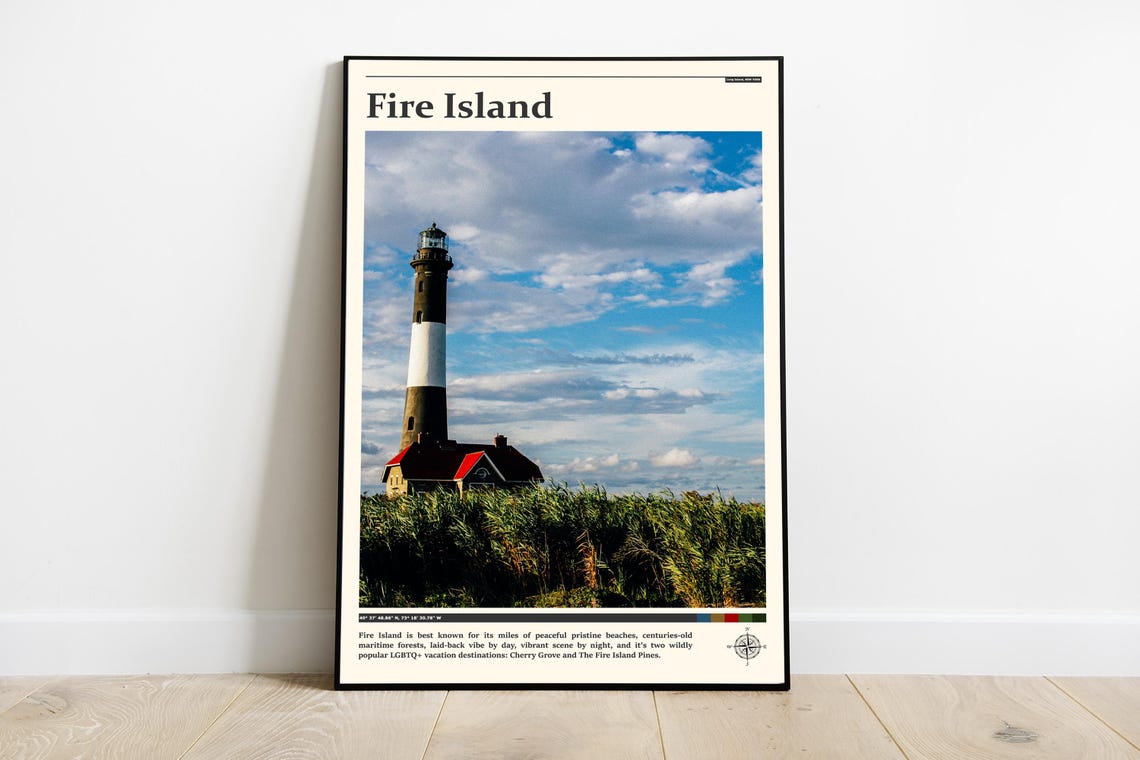 Fire Island New York Lighthouse Dunes Summer Sky Travel Poster