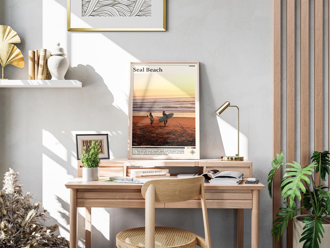 Seal Beach California Surfers Sunset Ocean Shore Photography Poster - Image 4
