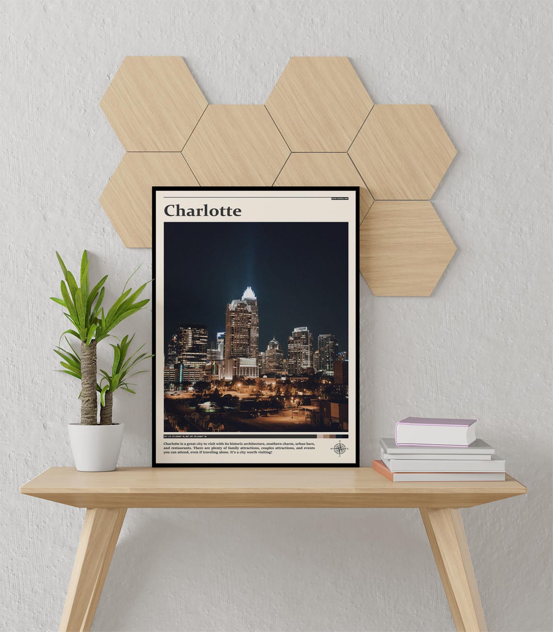 Charlotte North Carolina Night Skyline Uptown City Lights Poster - Image 3