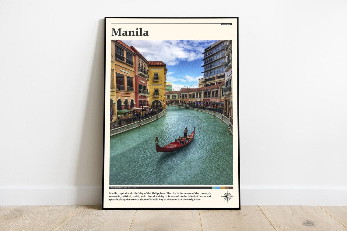 Manila Philippines Venetian Canal Gondola Asia Cityscape Travel Poster