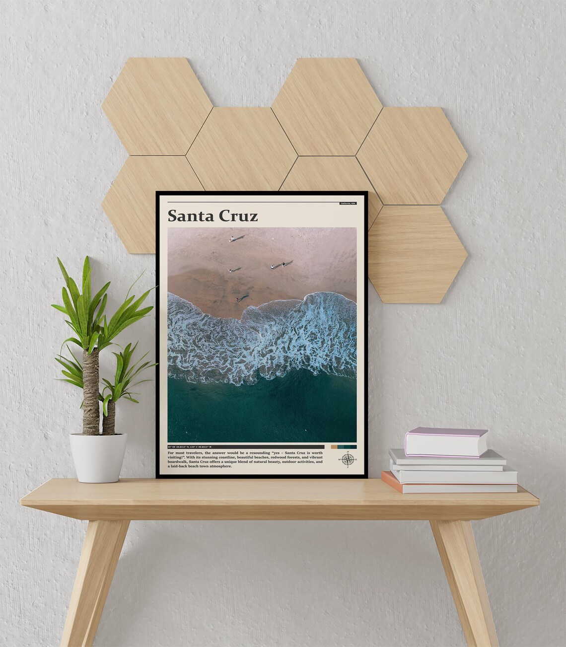Santa Cruz California Aerial Ocean Wave Surfers Photography Poster - Image 2