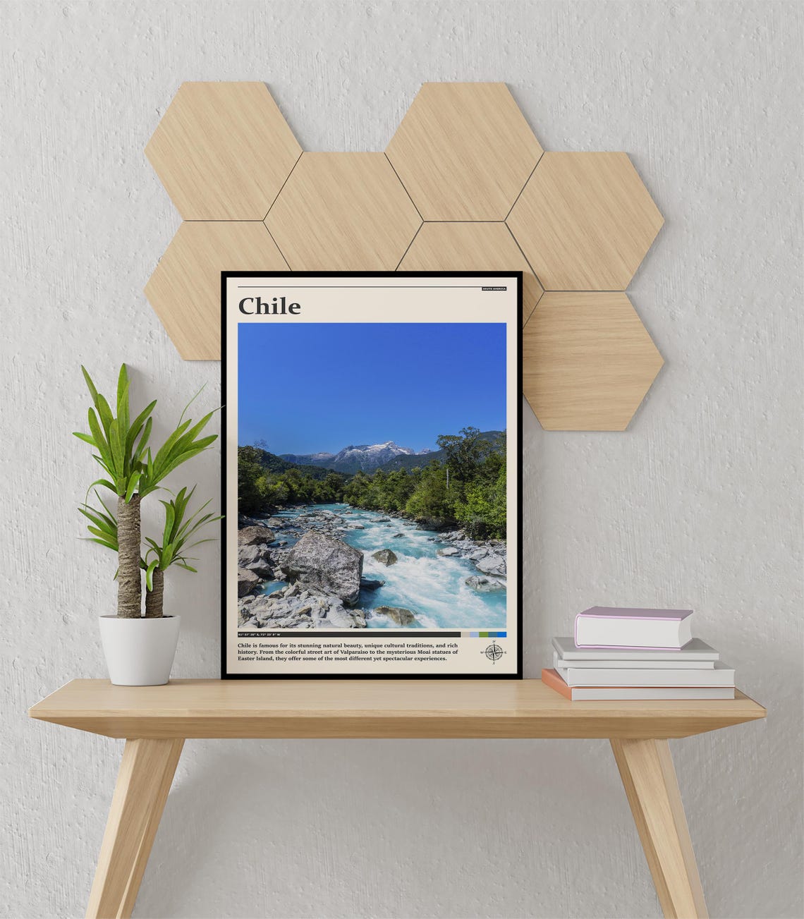 Chile Turquoise Mountain River With Snowy Peak Forest Travel Poster - Image 3