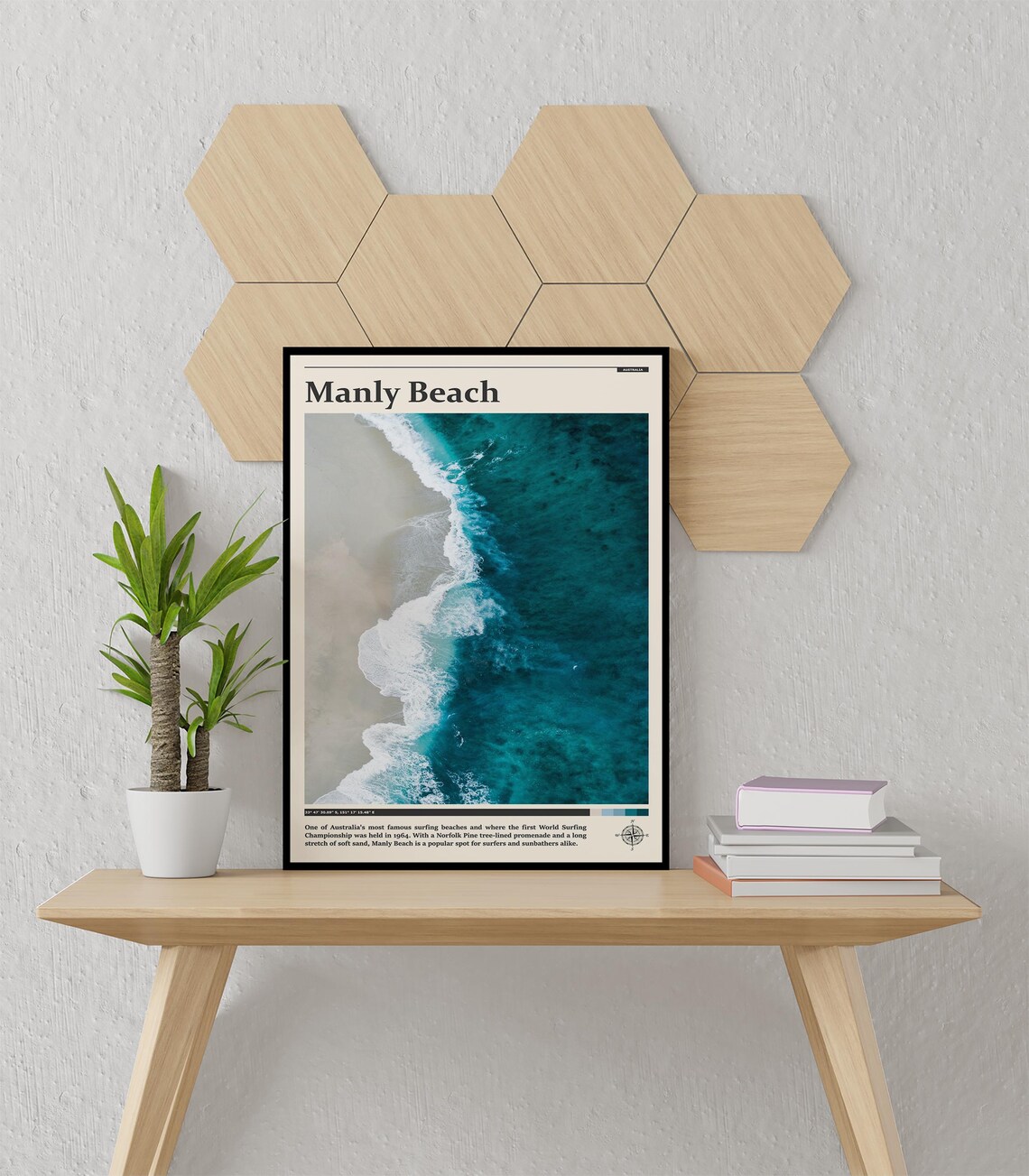Manly Beach Australia Aerial Wave Shoreline Surfing Travel Poster - Image 2