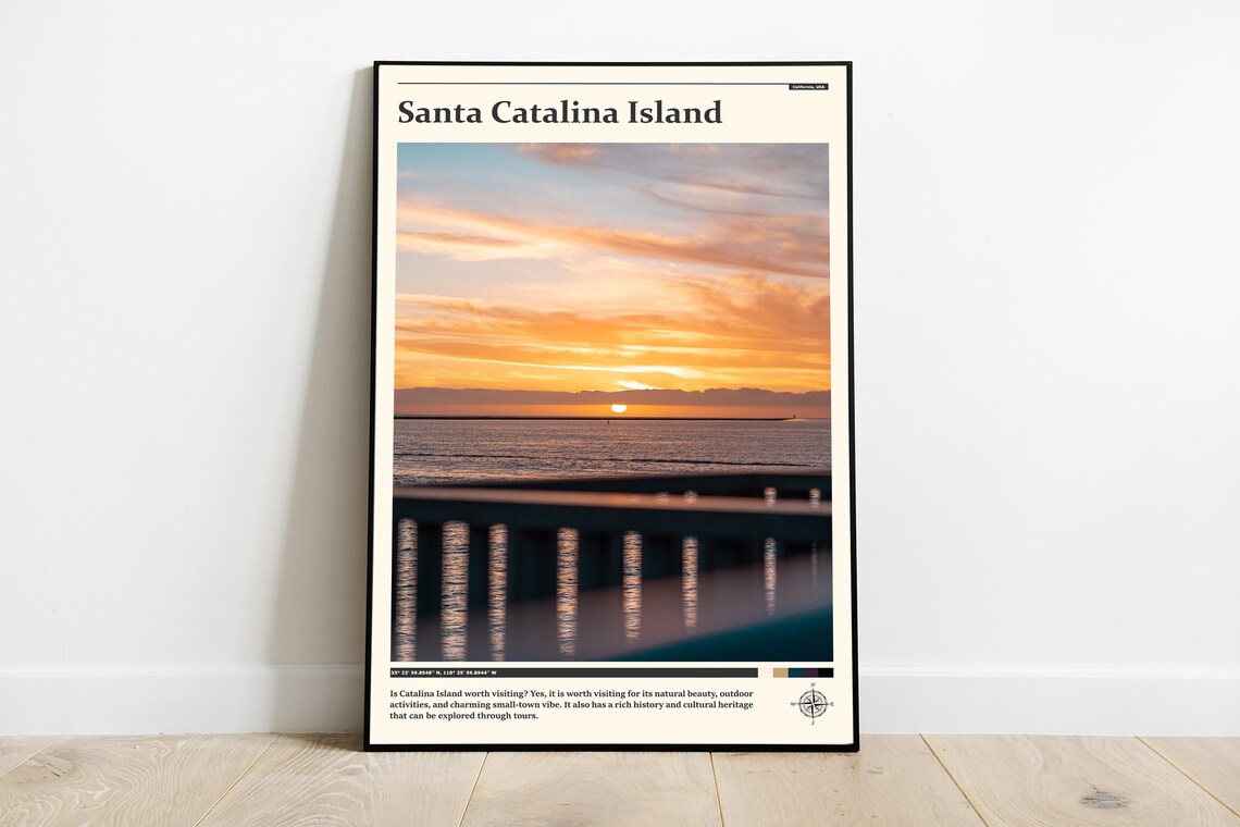 Santa Catalina Island Sunset Ocean Railing Photography Poster
