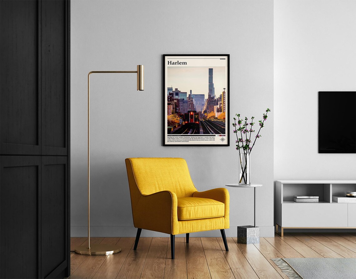 Harlem Subway Train and Skyline Golden Autumn Street Scene Poster - Image 2