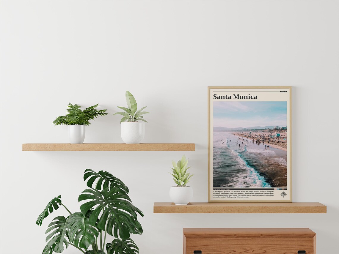 Santa Monica California Crowded Beach Turquoise Waves Photography Poster - Image 3
