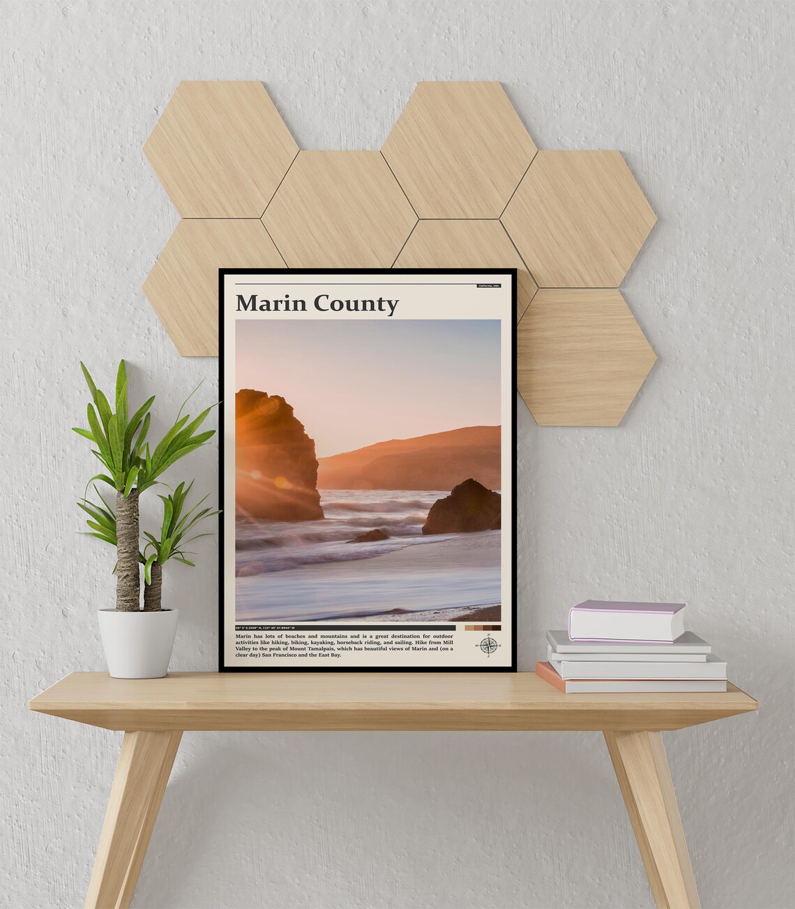 Marin County Golden Beach Sunset Glow California Travel Poster - Image 3