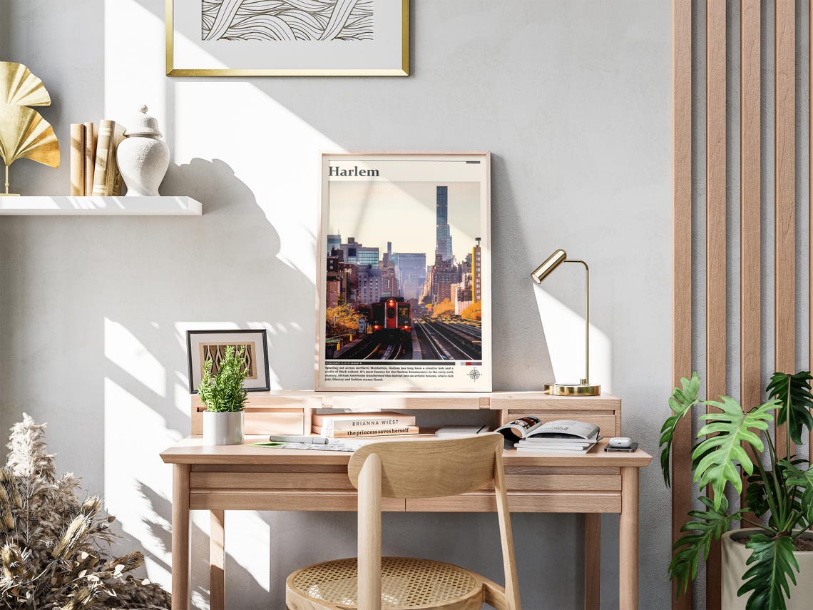 Harlem Subway Train and Skyline Golden Autumn Street Scene Poster - Image 4