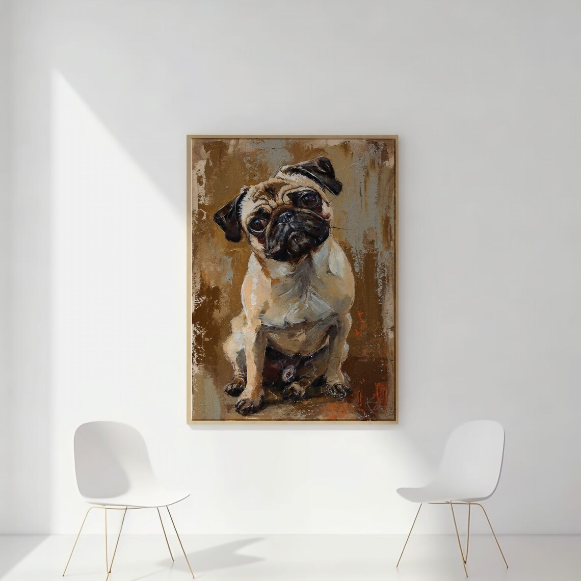Fawn Pug Soulful Eyes Portrait Warm Oil Painting Dog Lovers Print - Image 3