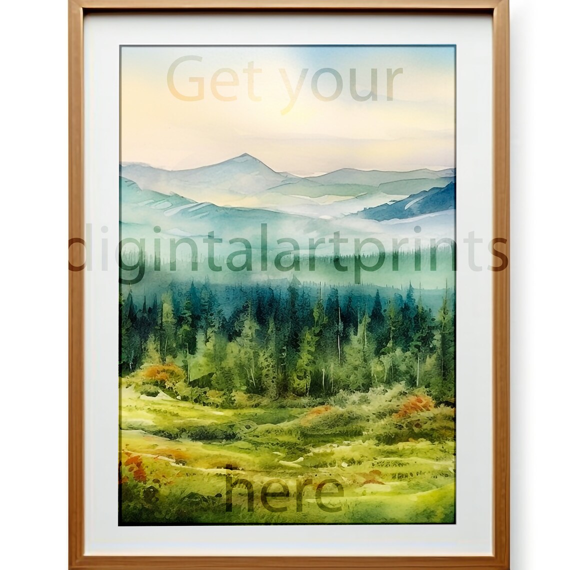 Misty Forest Valley Meadow Soft Green Watercolor Nature Wall Art - Image 3