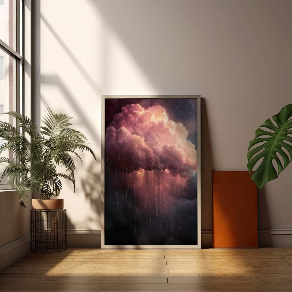 Pink Rain Cloud Over a Dark Sky Moody Cottagecore Art Poster - Image 2